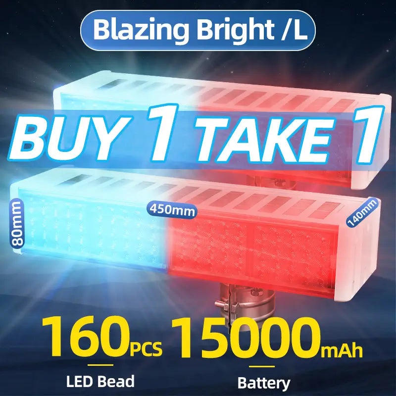 Buy 1 take 1 solar powered warning strobe light, 160 LED beads, 15000mAh large capacity battery