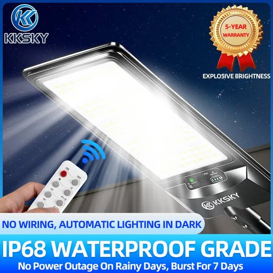 KKSKY all in one solar street lights outdoor waterproof IP68 solar flood lamp with remote control, auto dusk lighting