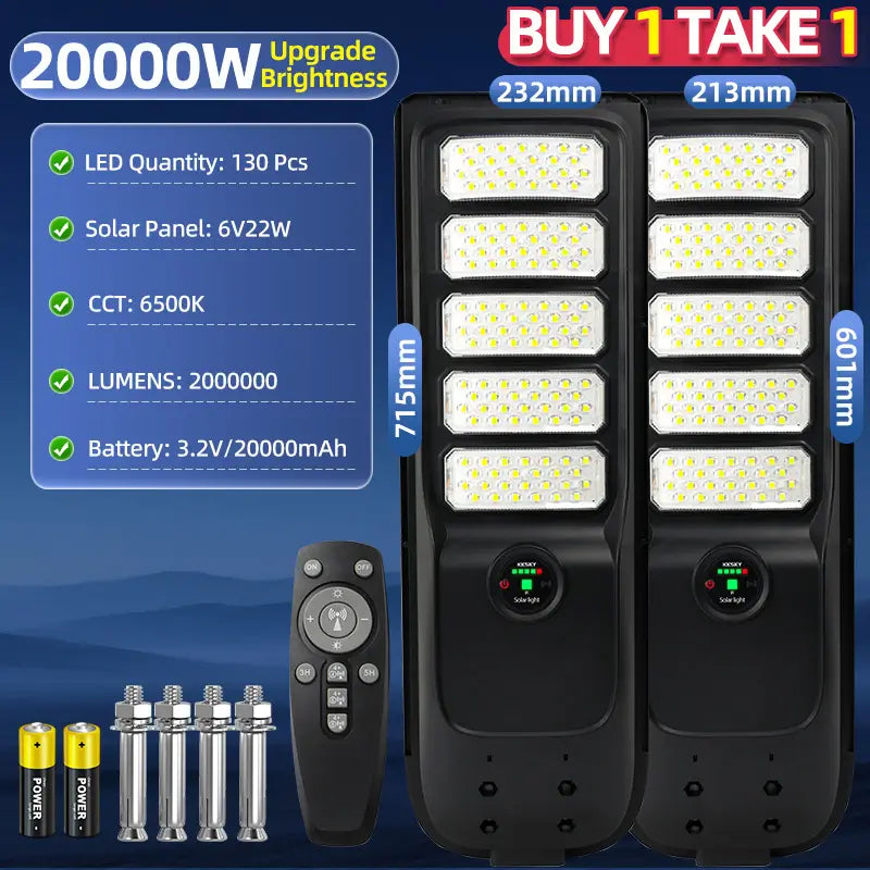 KKSKY 20000W solar street light buy 1 take 1 promo bundle,IP67 waterproof all-in-one solar LED street lamp