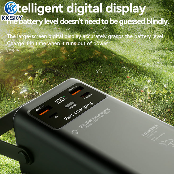KKSKY Built in 4 Cable 22.5W 50000mAh Power Bank Large capacity Fast Charging Portable Powerbank for travel Camping with LED light and LED Display