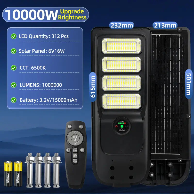 10000W heavy duty solar street light,front LED array and back solar panel,6500K cool white outdoor lamp