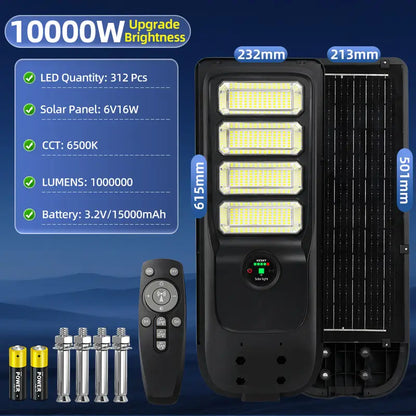 10000W heavy duty solar street light,front LED array and back solar panel,6500K cool white outdoor lamp