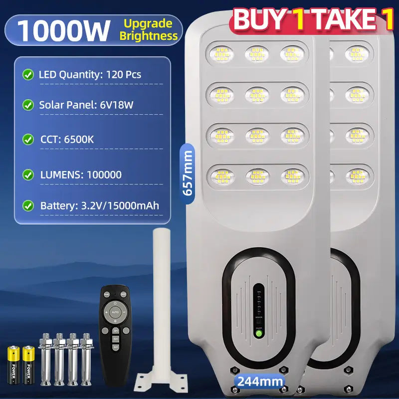 KKSKY 500W-2000W Solar Street Light IP67 Waterproof Outdoor LED Flood Light Buy 1 Take 1 with Motion Sensor,Remote-Control,Dusk-to-dawn For Yard,Garden,Highway