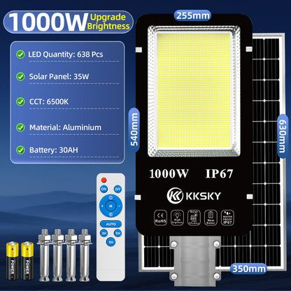 KKSKY Outdoor Lighting solar led flood lights heavy duty street light with solar panel Remote 1000W