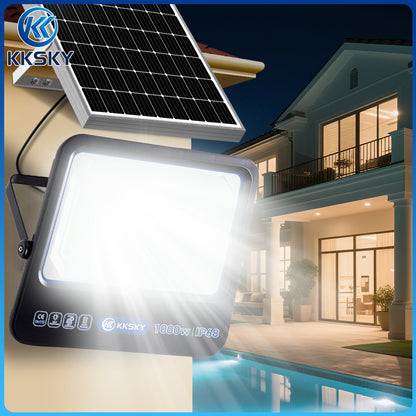 1000W solar street lights outdoor IP68 waterproof installed on villa wall beside swimming pool outdoor lighting