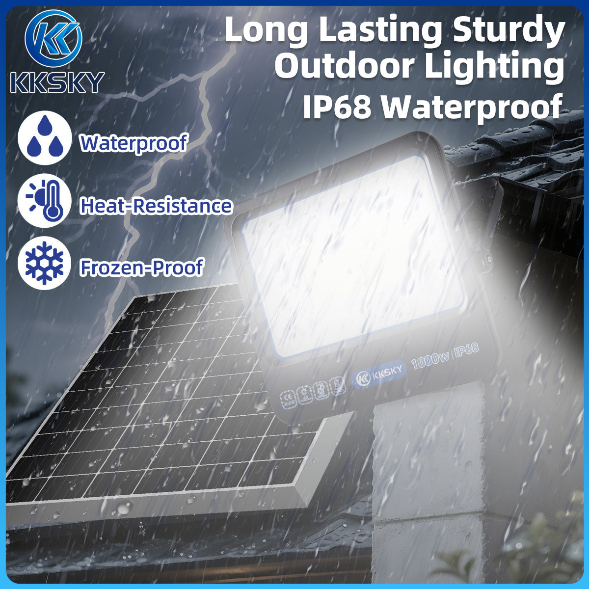 1000W solar street lights outdoor IP68 waterproof long‑lasting sturdy light rain snow heat freeze proof