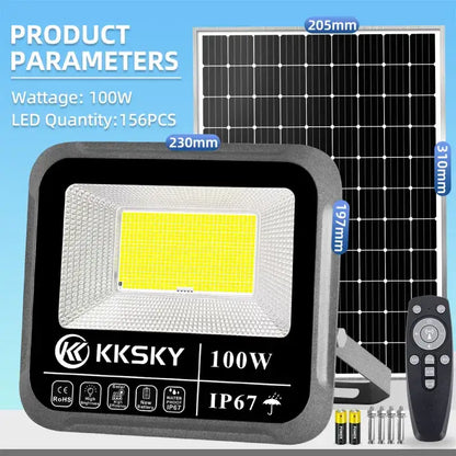 KKSKY Solar Lights Outdoor Waterproof IP67,Heavy Duty Solar Street Lights LED Floodlight with Remote Radar Motion Sensor,Dusk to Dawn Security Solar Flood Light