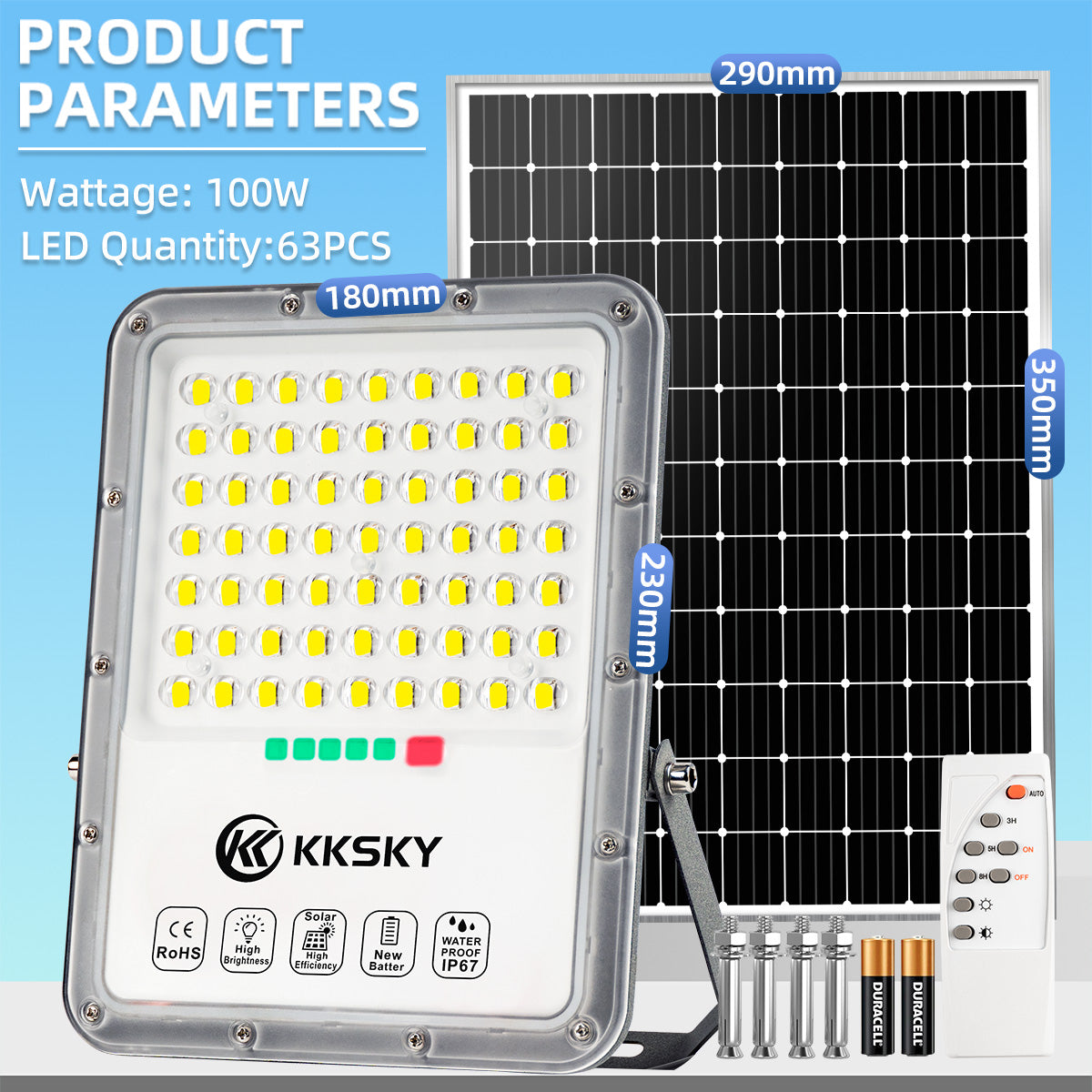 KKSKY Solar Light Metal Aluminum Shell Waterproof Outdoor Flood Street Lights 200 watts