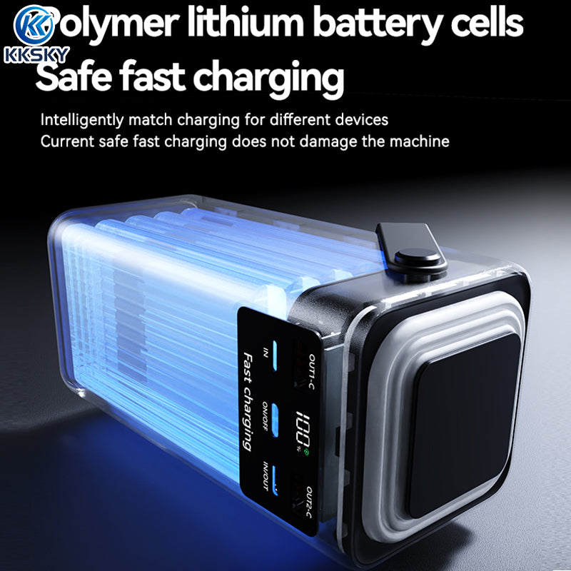 KKSKY Built in 4 Cable 22.5W 50000mAh Power Bank Large capacity Fast Charging Portable Powerbank for travel Camping with LED light and LED Display