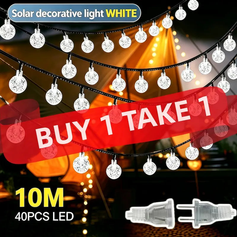 10M 40LED cool white crystal bubble globe solar string lights, solar decorative lights buy 1 take 1 promotion, waterproof garden balcony ambient string lights