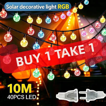 10M 40LED RGB crystal bubble globe solar string lights, multicolor solar fairy lights buy 1 take 1 promotion, outdoor camping tent decorative lights for Philippine fiesta Christmas decor