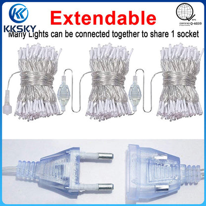 KKSKY 100 LED Christmas String Lights 10M 220V Waterproof IP67 Indoor Outdoor Fairy Light Connected