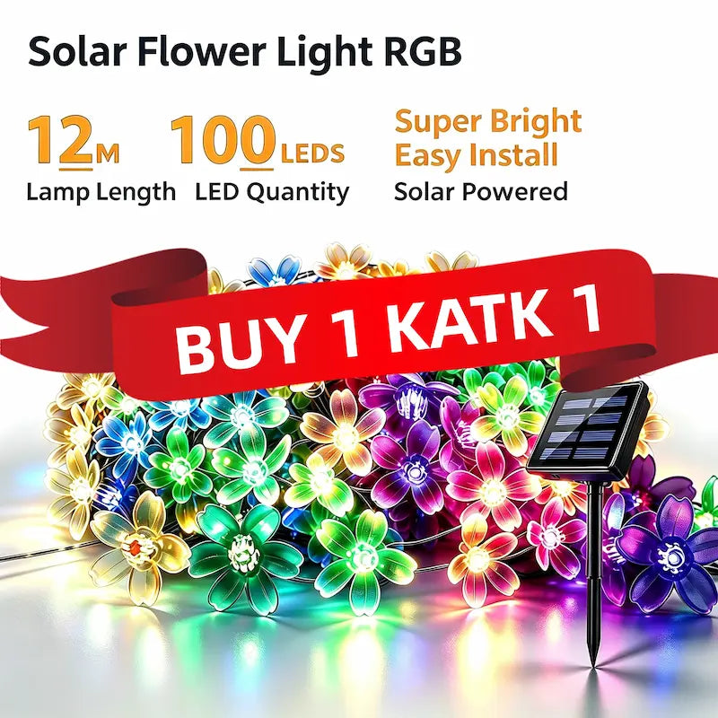 12M 100LEDs RGB multicolor solar flower string lanterns,bright solar powered garden lights,easy installation,buy 1 take 1 promotion