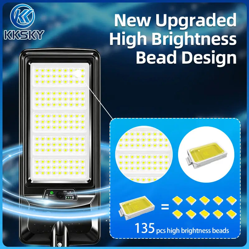 New upgraded solar street light with 135pcs high brightness LED beads for outdoor road lighting