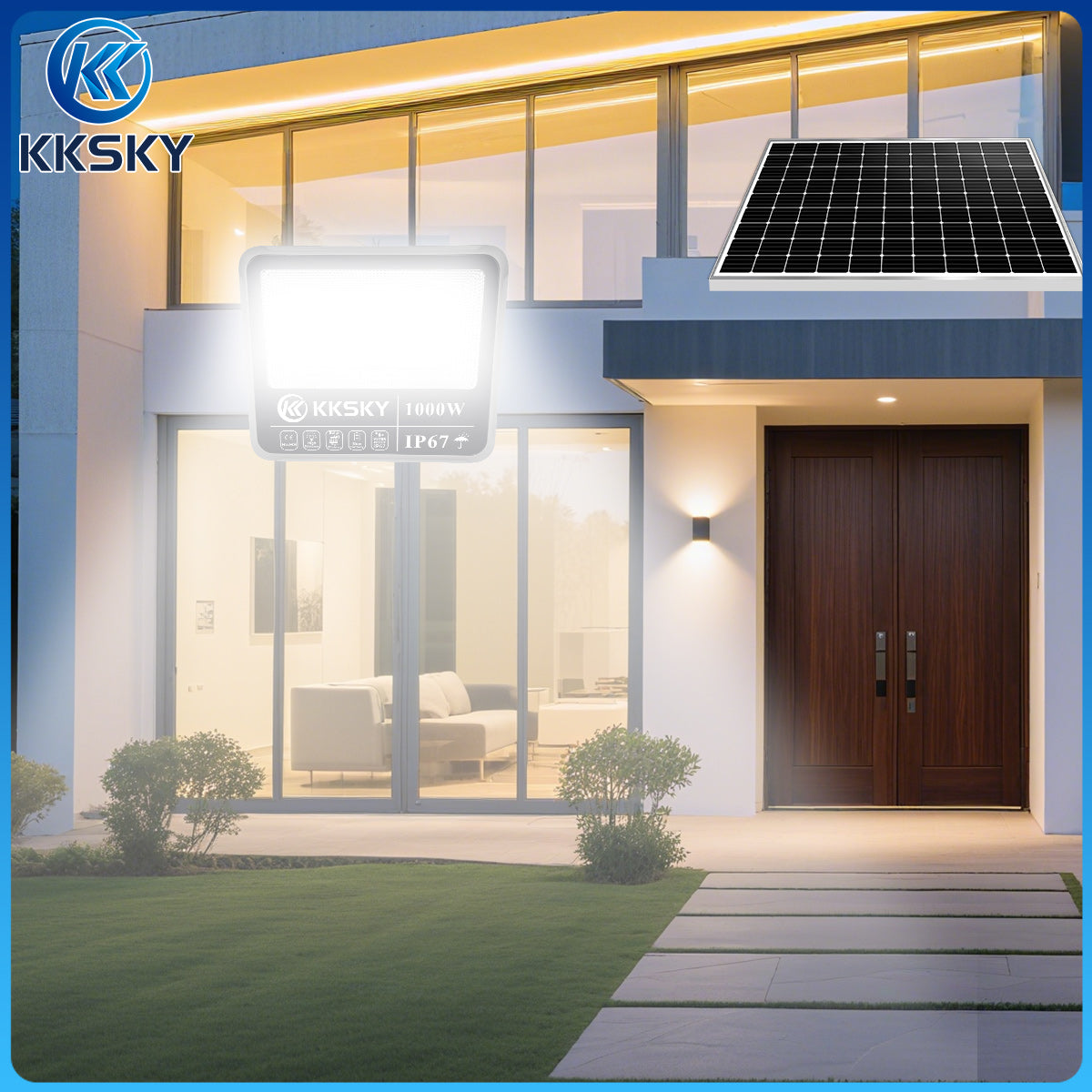 KKSKY original solar lights aluminum heavy duty with solar panel outdoor waterproof IP67 1000 watts
