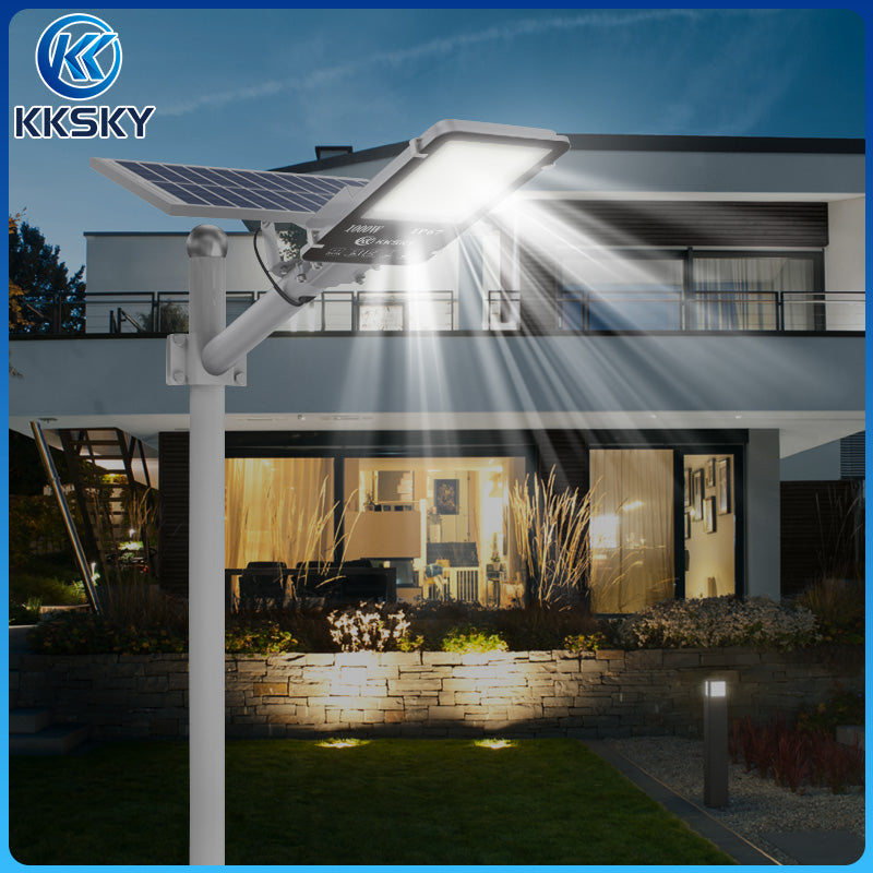 KKSKY Outdoor Lighting solar led flood lights heavy duty street light with solar panel Remote 1000W