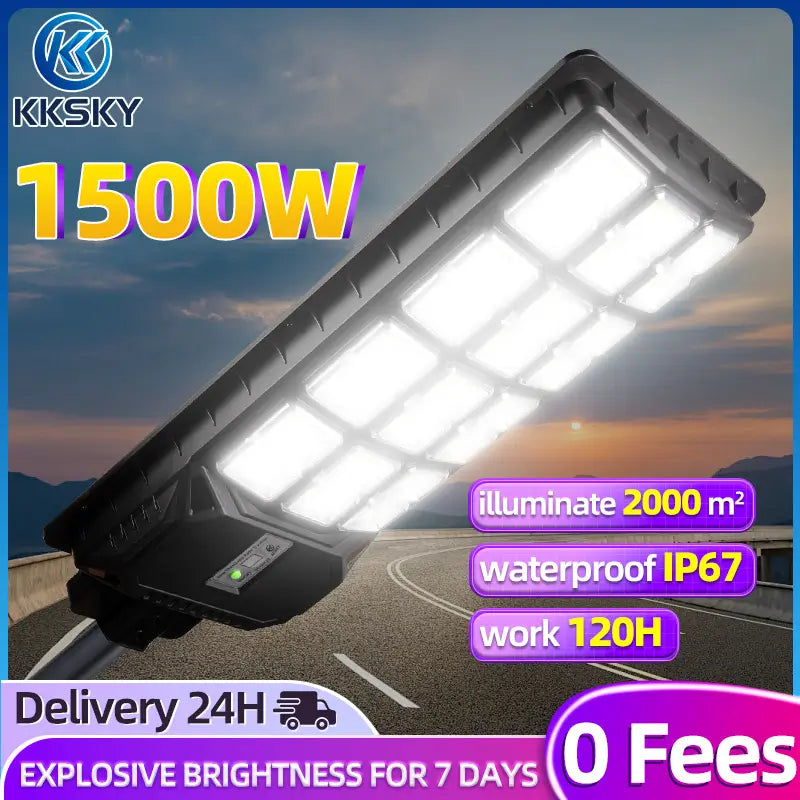1500W heavy‑duty solar street light IP67 waterproof, illuminate 2000 m² long working hours outdoor solar flood lamp for road