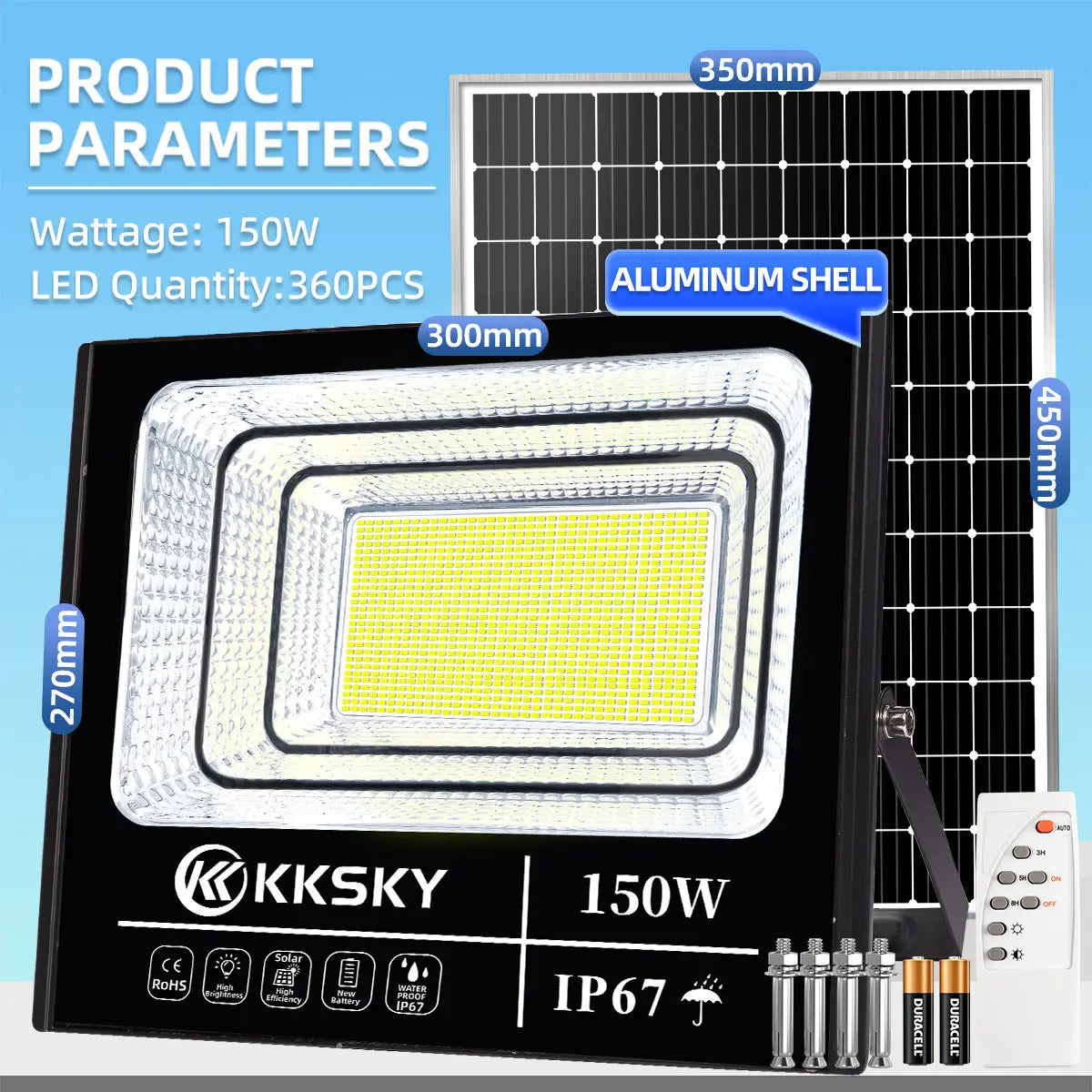 150W waterproof solar street light with solar panel