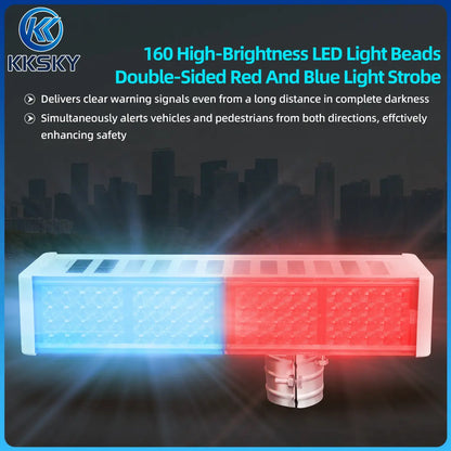 160 high brightness LED beads double sided red blue strobe solar warning light, long distance traffic alert