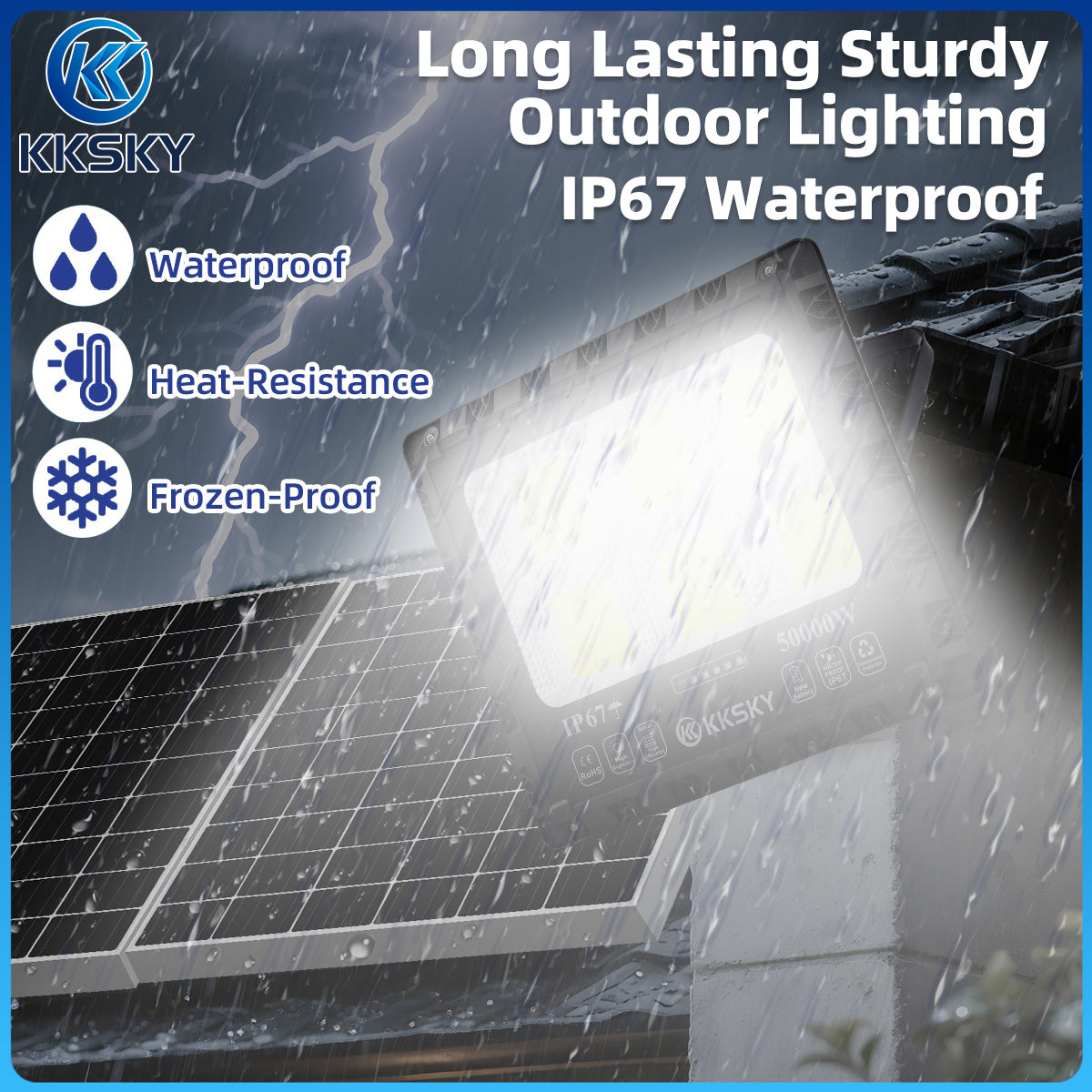 KKSKY Solar Lights Outdoor LED Waterproof IP68 with Panel Solar Street Lamp heavy Duty for garden