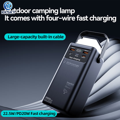 KKSKY Built in 4 Cable 22.5W 50000mAh Power Bank Large capacity Fast Charging Portable Powerbank for travel Camping with LED light and LED Display