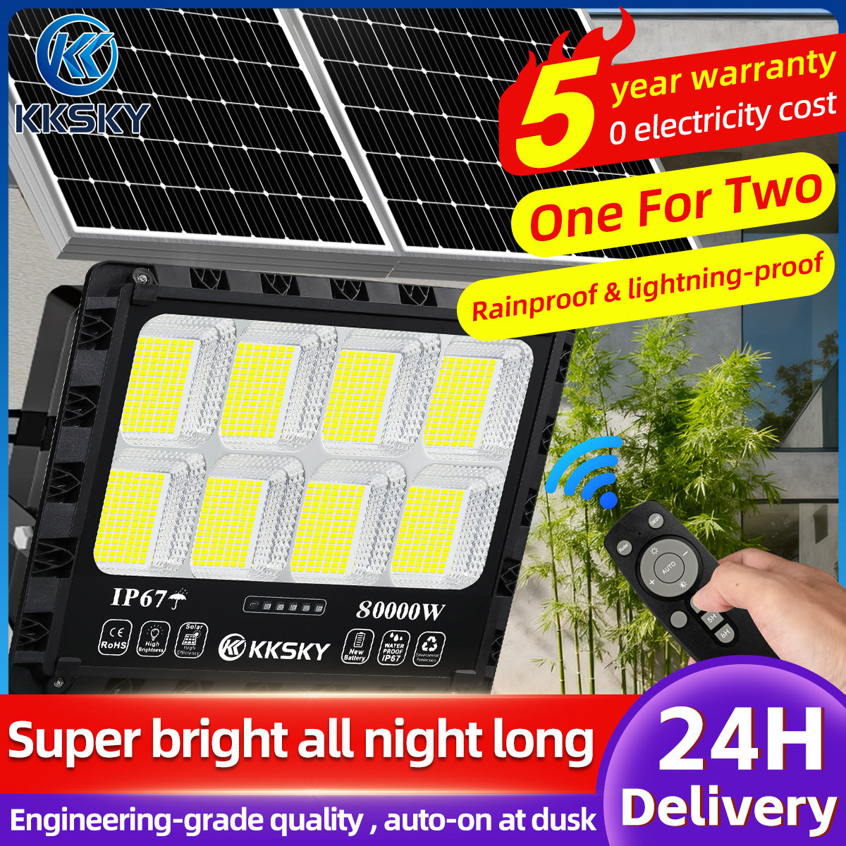 KKSKY Solar Lights Outdoor LED Waterproof IP68 with Panel Solar Street Lamp heavy Duty for garden
