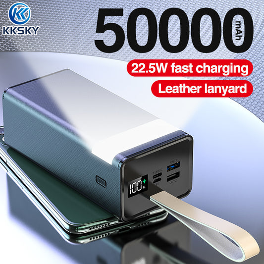 KKSKY power bank 50000mah original heavy duty fast charging Type-C Input USB Output Li-polymer Powerbank for Cellphone Iphone Android with LED LCD