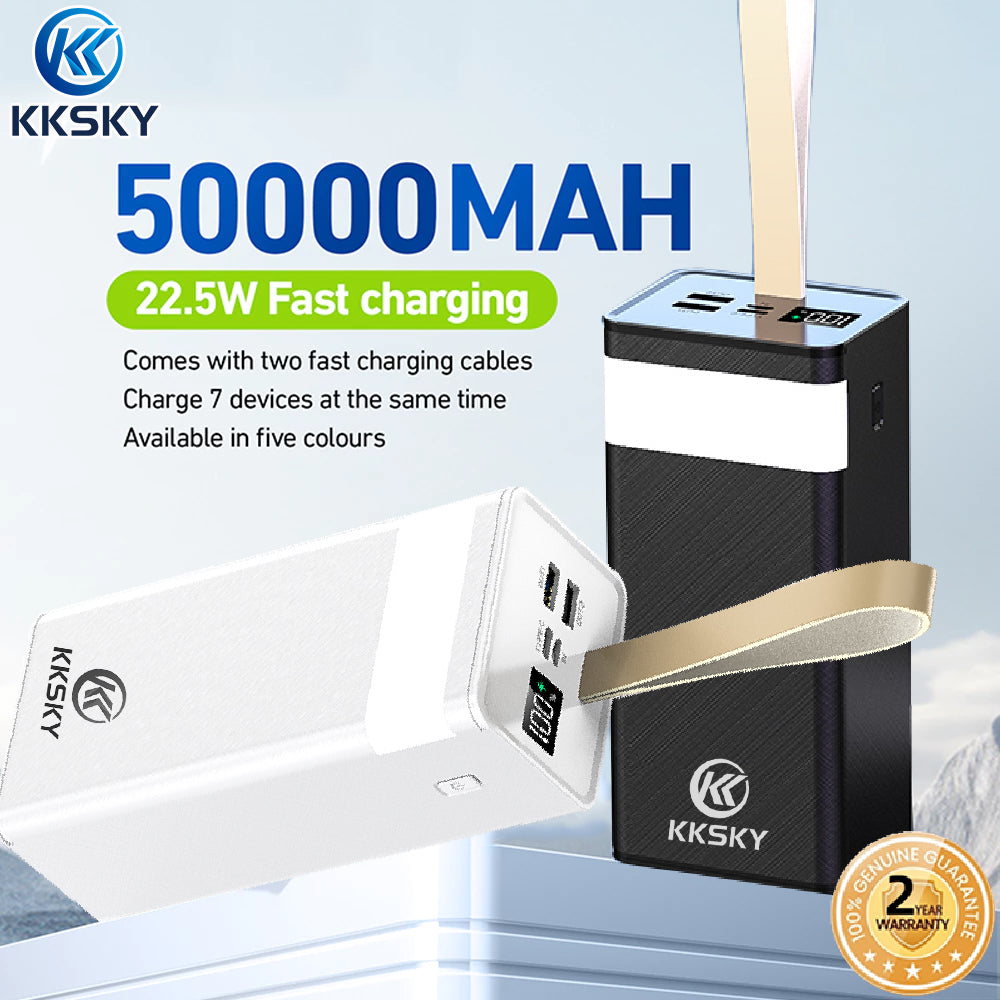 KKSKY power bank 50000mah original heavy duty fast charging Type-C Input USB Output Li-polymer Powerbank for Cellphone Iphone Android with LED LCD
