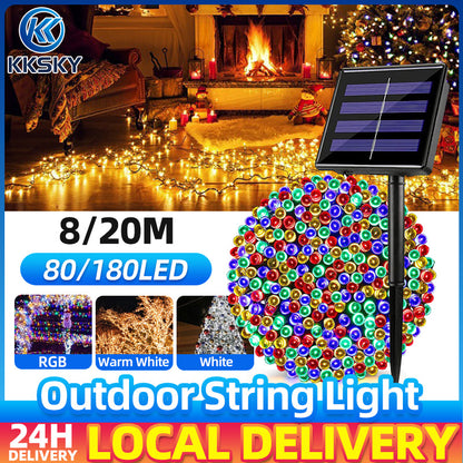 KKSKY Solar Fairy String Lights Christmas Light LED Bulb Hanging Outdoor Waterproof Garden PatioLamp