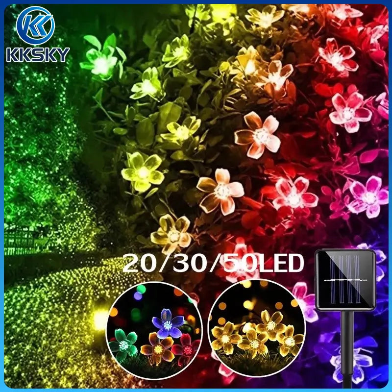 KKSKY 20/30/50 LED solar flower lamps, multi-color and warm white options outdoor solar fairy lights