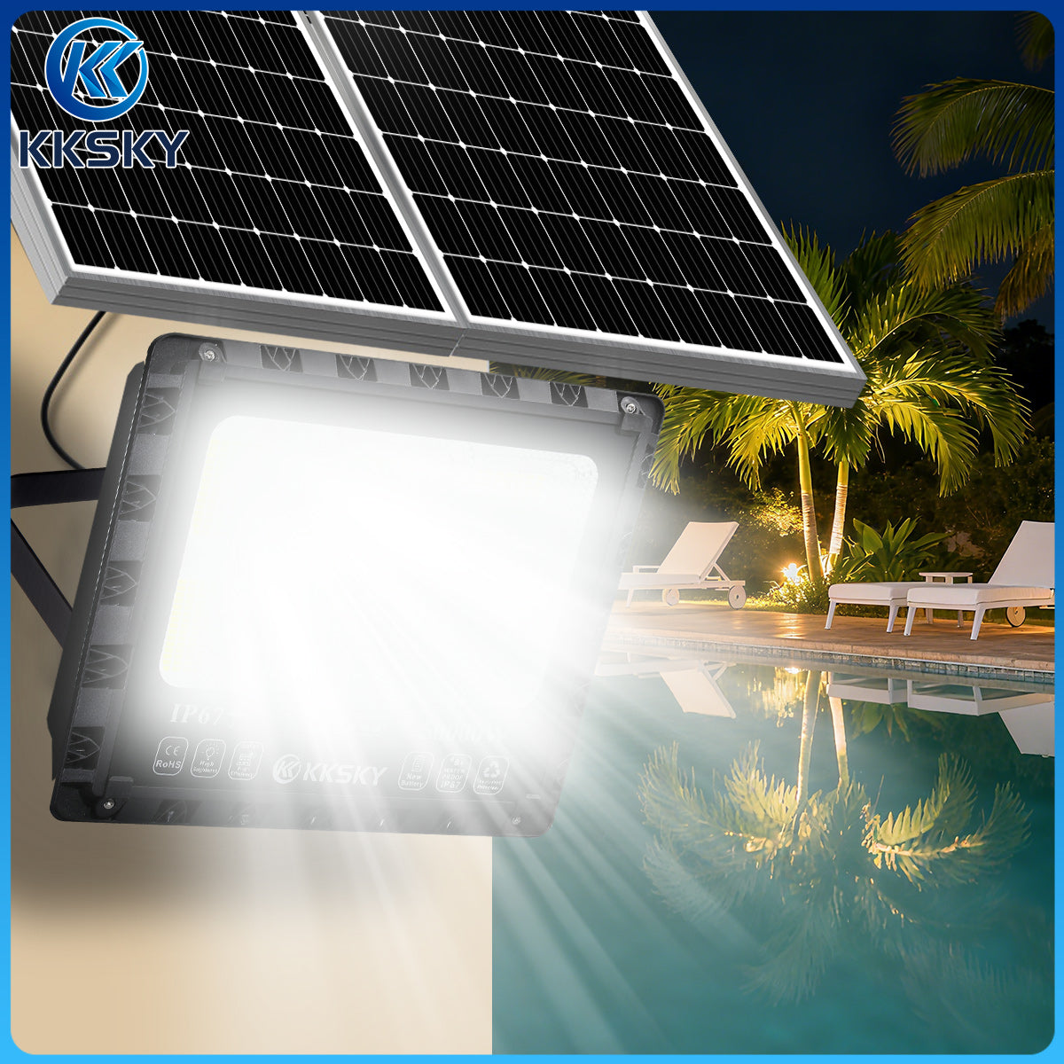 KKSKY Solar Lights Outdoor LED Waterproof IP68 with Panel Solar Street Lamp heavy Duty for garden