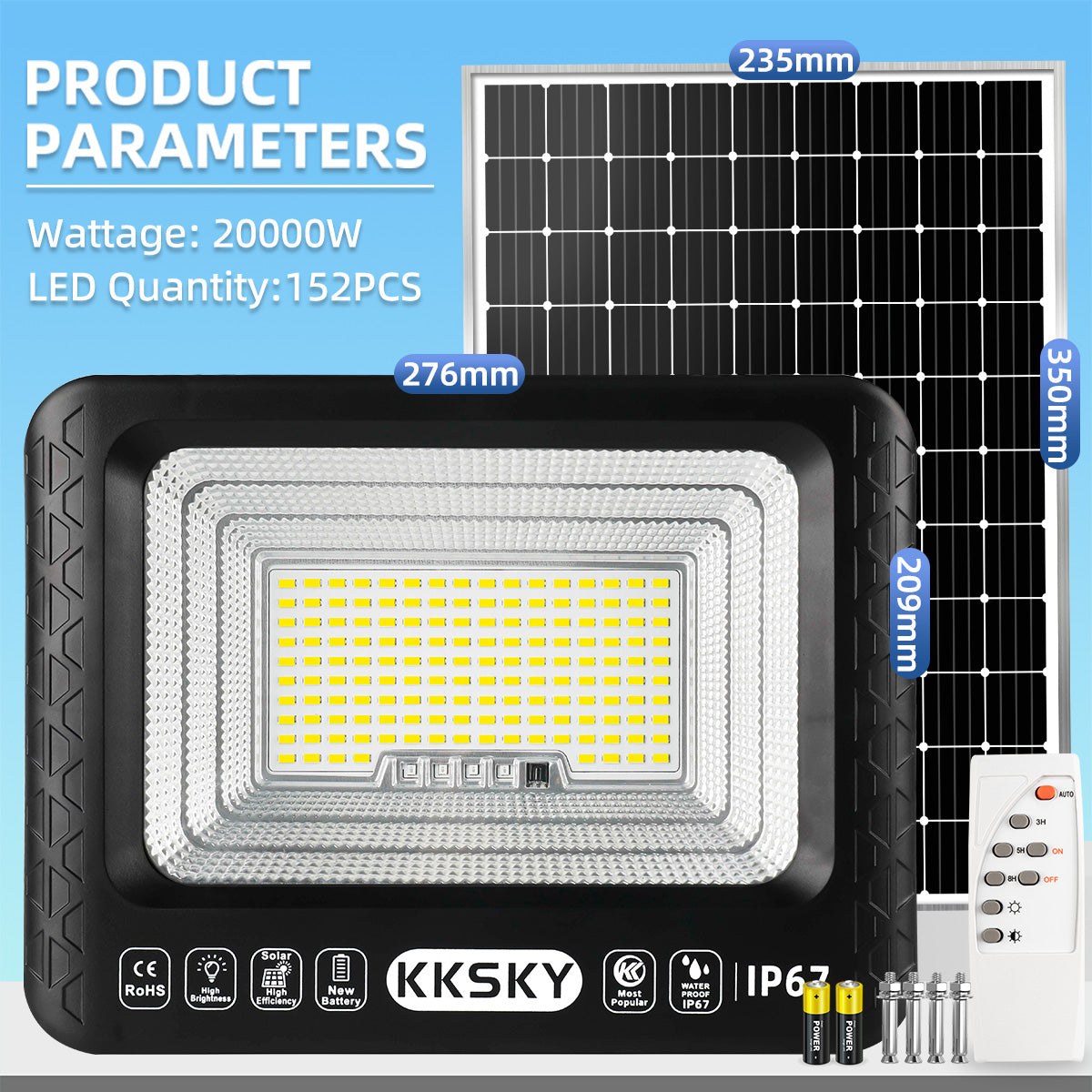 KKSKY Solar LED Flood Light Outdoor Waterproof IP67 Heavy Duty with Solar Panel Buy 1 Take 1 Street Lamp for Garden Yard Street Patio