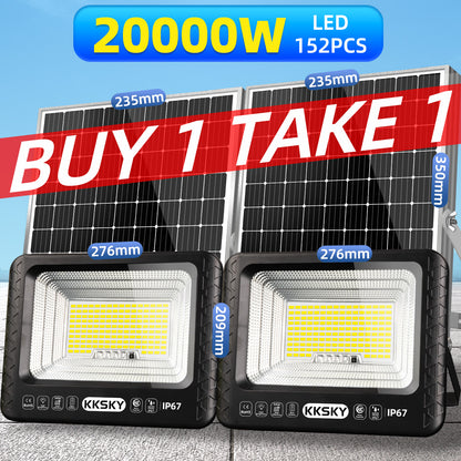 KKSKY Solar LED Flood Light Outdoor Waterproof IP67 Heavy Duty with Solar Panel Buy 1 Take 1 Street Lamp for Garden Yard Street Patio