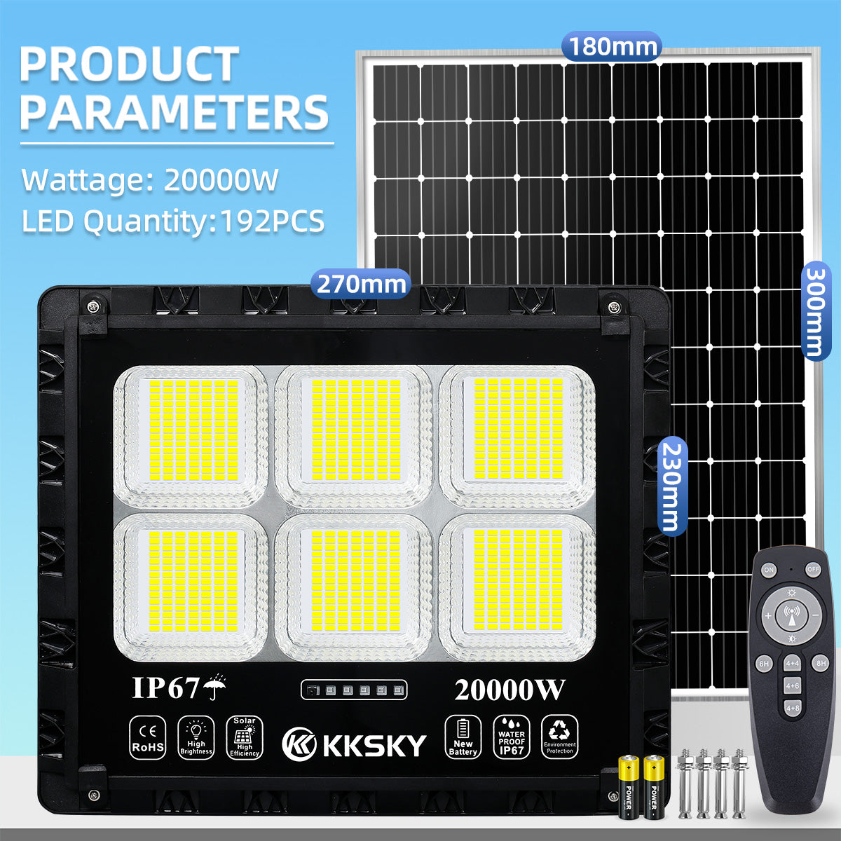 KKSKY Solar Lights Outdoor LED Waterproof IP68 with Panel Solar Street Lamp heavy Duty for garden