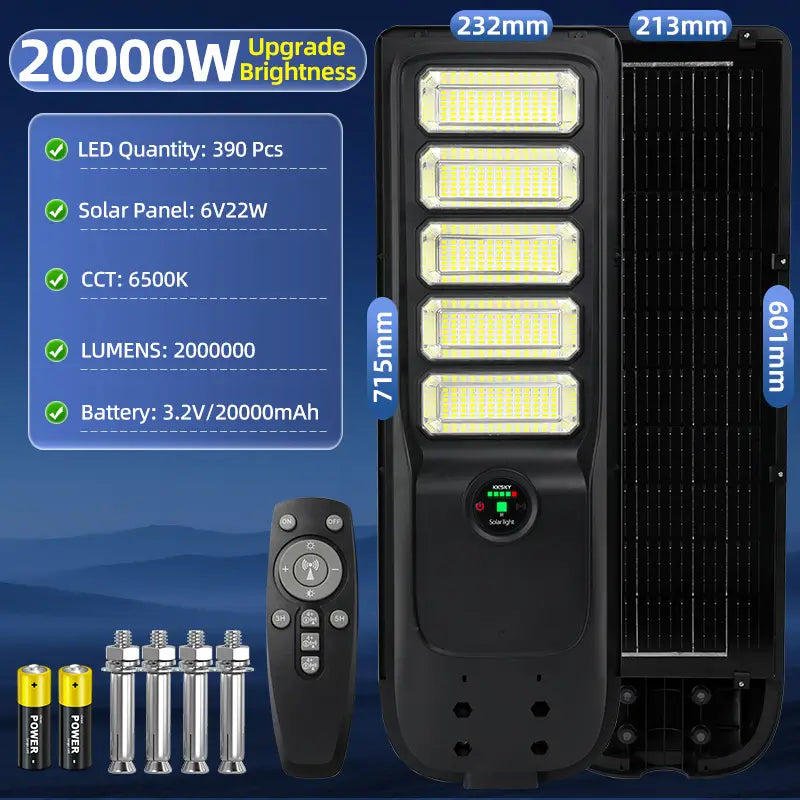 20000W all-in-one solar street light,front high-lumen LED and rear large solar panel,outdoor waterproof lamp
