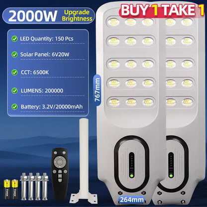 KKSKY 500W-2000W Solar Street Light IP67 Waterproof Outdoor LED Flood Light Buy 1 Take 1 with Motion Sensor,Remote-Control,Dusk-to-dawn For Yard,Garden,Highway