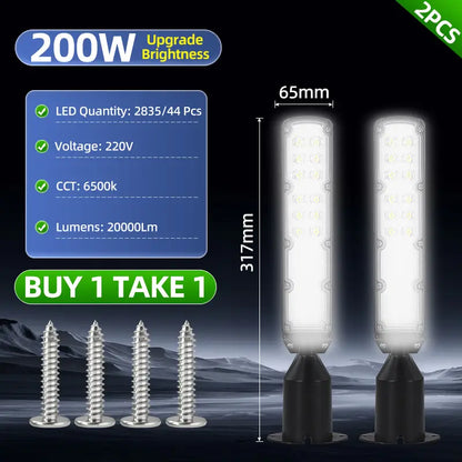 200W electric street light floodlight 2pcs set specs dimension, 20000LM 220V LED outdoor street lamp with mounting screws