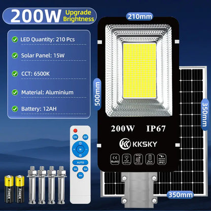 200W KKSKY solar street light full specifications, IP67 waterproof, remote control, mounting bolts, 15W solar panel 12AH battery outdoor solar lamp Philippines