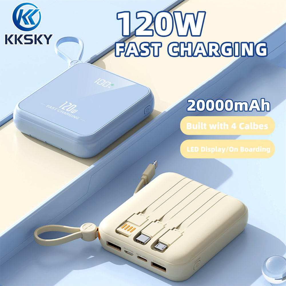 KKSKY 20000mAh Powerbank Original 2.1A Quick Charge Built Within 4 Cables Dual Input & Type c Output Compatible for iphone Smartphones