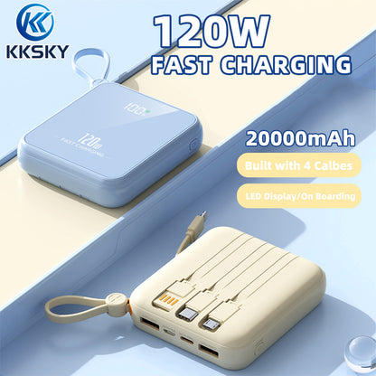 KKSKY 20000mAh Powerbank Original 2.1A Quick Charge Built Within 4 Cables Dual Input & Type c Output Compatible for iphone Smartphones