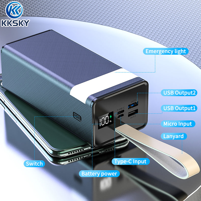 KKSKY power bank 50000mah original heavy duty fast charging Type-C Input USB Output Li-polymer Powerbank for Cellphone Iphone Android with LED LCD