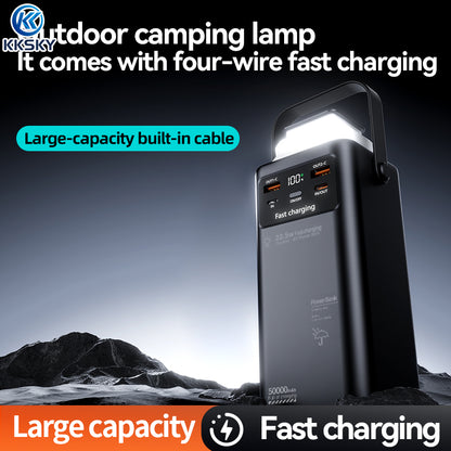 KKSKY Built in 4 Cable 22.5W 50000mAh Power Bank Large capacity Fast Charging Portable Powerbank for travel Camping with LED light and LED Display