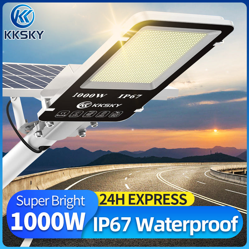 KKSKY Outdoor Lighting solar led flood lights heavy duty street light with solar panel Remote 1000W