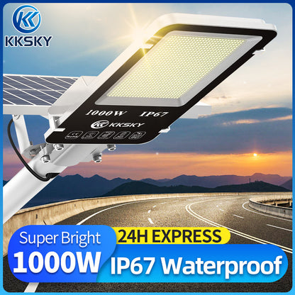 KKSKY Outdoor Lighting solar led flood lights heavy duty street light with solar panel Remote 1000W