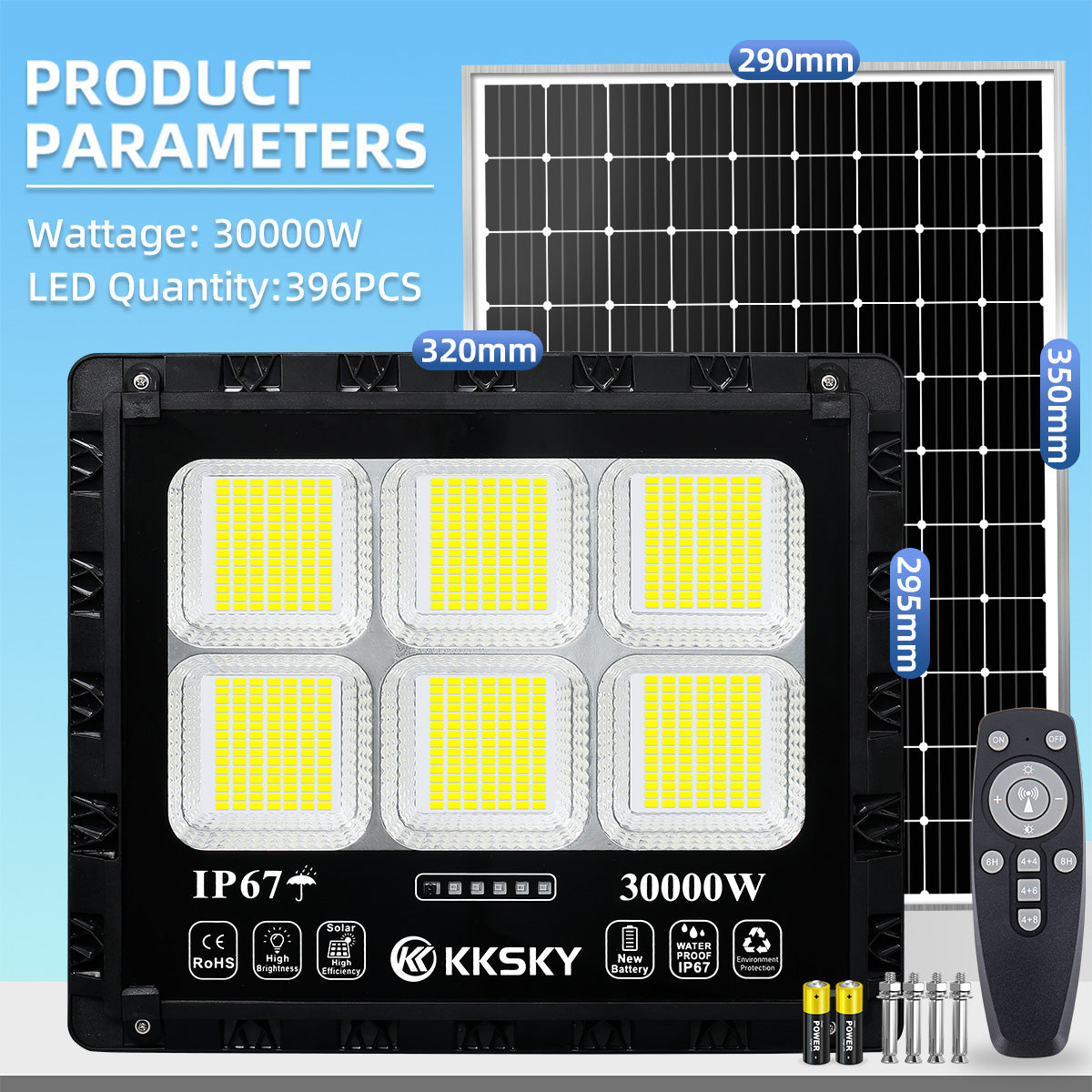 KKSKY Solar Lights Outdoor LED Waterproof IP68 with Panel Solar Street Lamp heavy Duty for garden