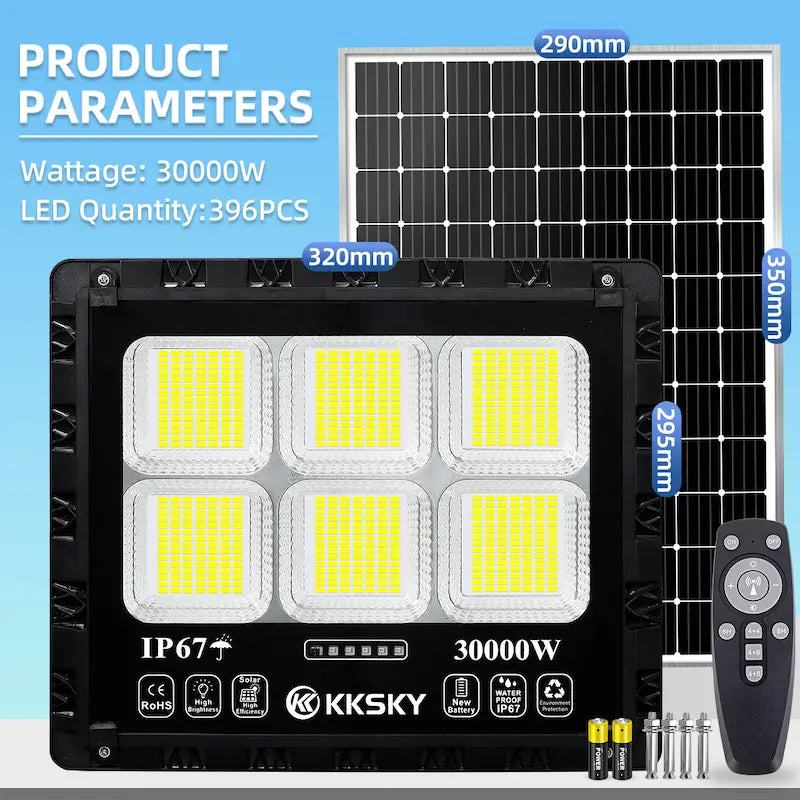 30000W Solar Lights Outdoor LED Waterproof 396 LED beads solar flood light, large solar panel remote control outdoor security lamp