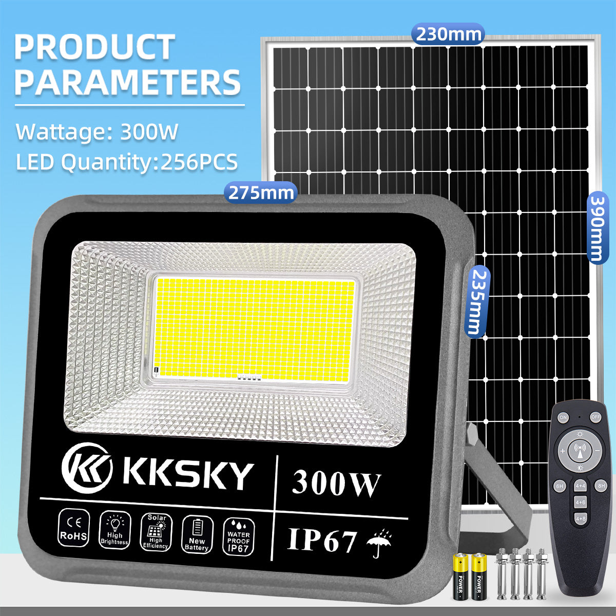 KKSKY original solar lights aluminum heavy duty with solar panel outdoor waterproof IP67 1000 watts