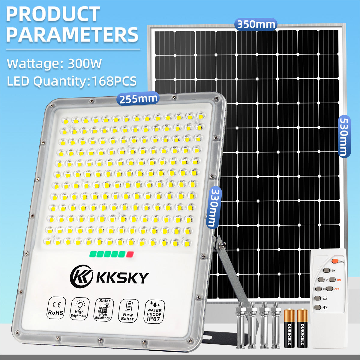 KKSKY Solar Light Metal Aluminum Shell Waterproof Outdoor Flood Street Lights 200 watts