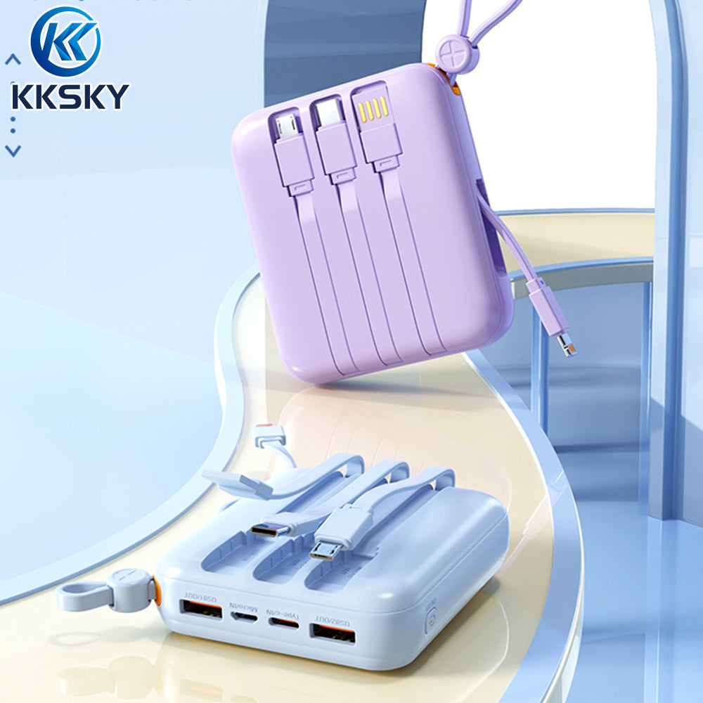 KKSKY 20000mAh Powerbank Original 2.1A Quick Charge Built Within 4 Cables Dual Input & Type c Output Compatible for iphone Smartphones