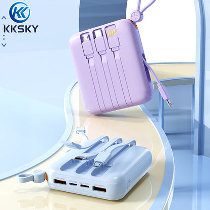 KKSKY 20000mAh Powerbank Original 2.1A Quick Charge Built Within 4 Cables Dual Input & Type c Output Compatible for iphone Smartphones